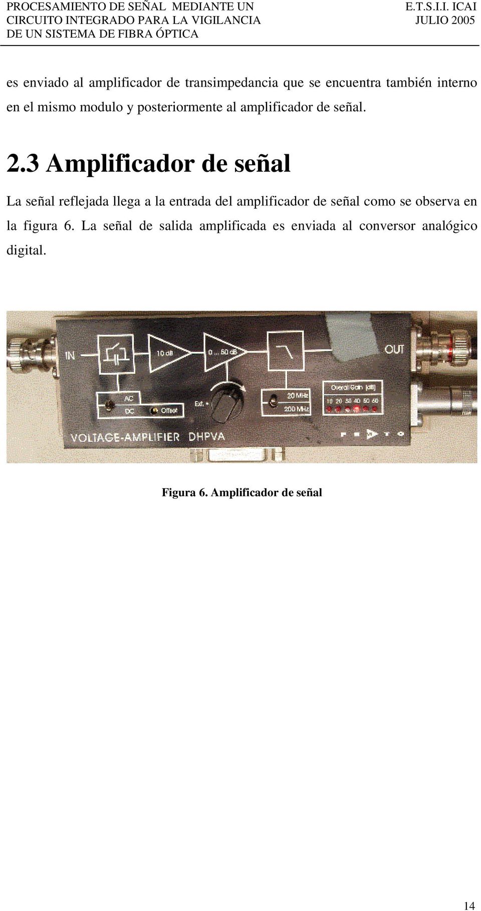 3 Amplificador de señal La señal reflejada llega a la entrada del amplificador de señal como