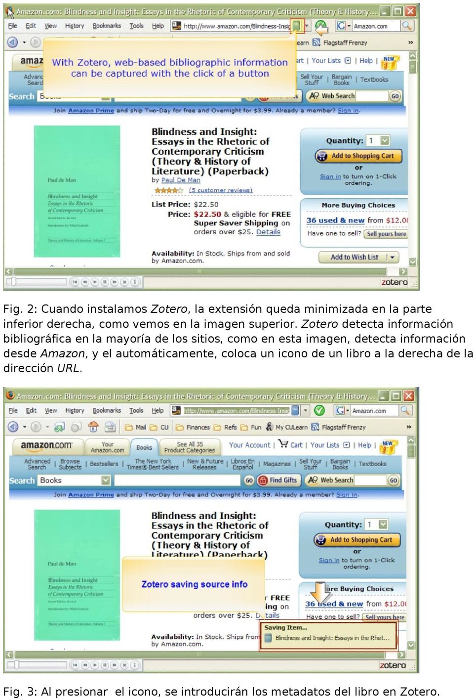 Zotero detecta información bibliográfica en la mayoría de los sitios, como en esta imagen, detecta