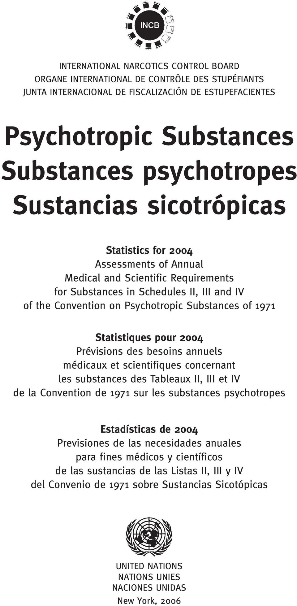Statistiques pour 2004 Prévisions des besoins annuels médicaux et scientifiques concernant les substances des Tableaux II, III et IV de la Convention de 1971 sur les substances psychotropes
