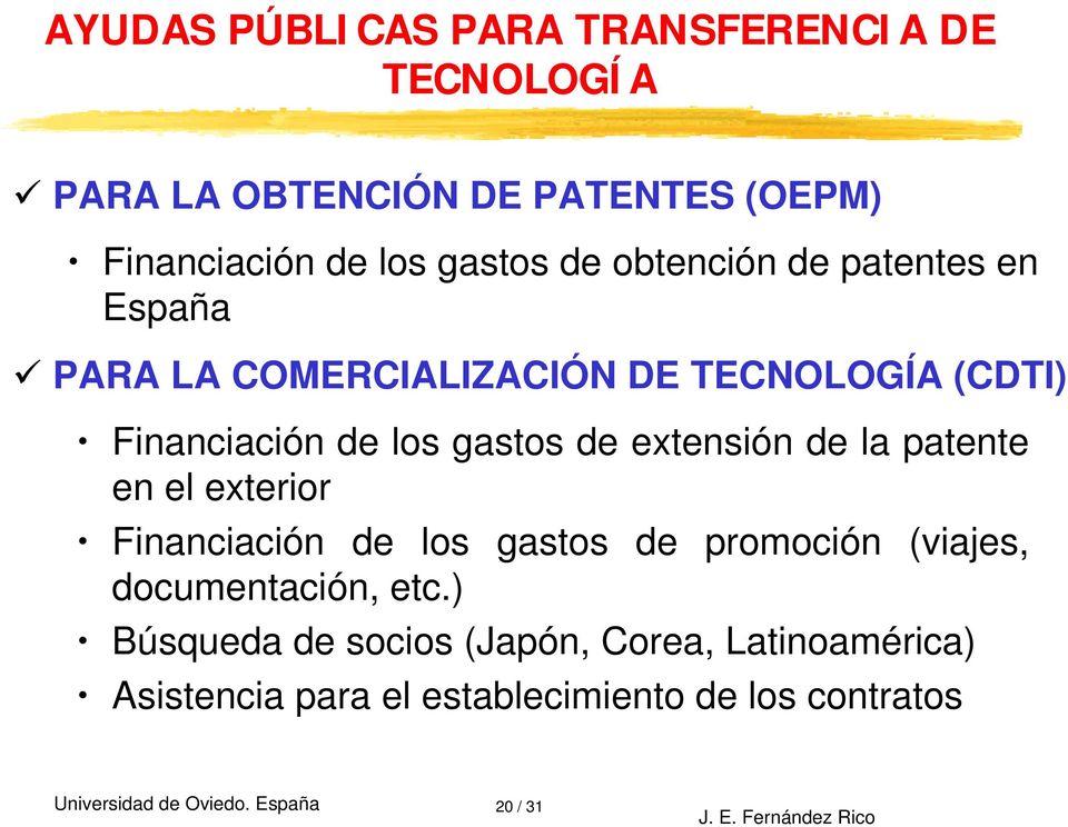 gastos de extensión de la patente en el exterior Financiación de los gastos de promoción (viajes,