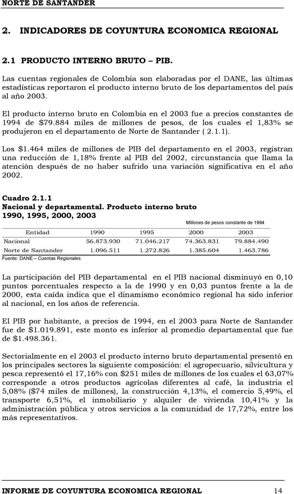 El producto interno bruto en Colombia en el 2003 fue a precios constantes de 1994 de $79.