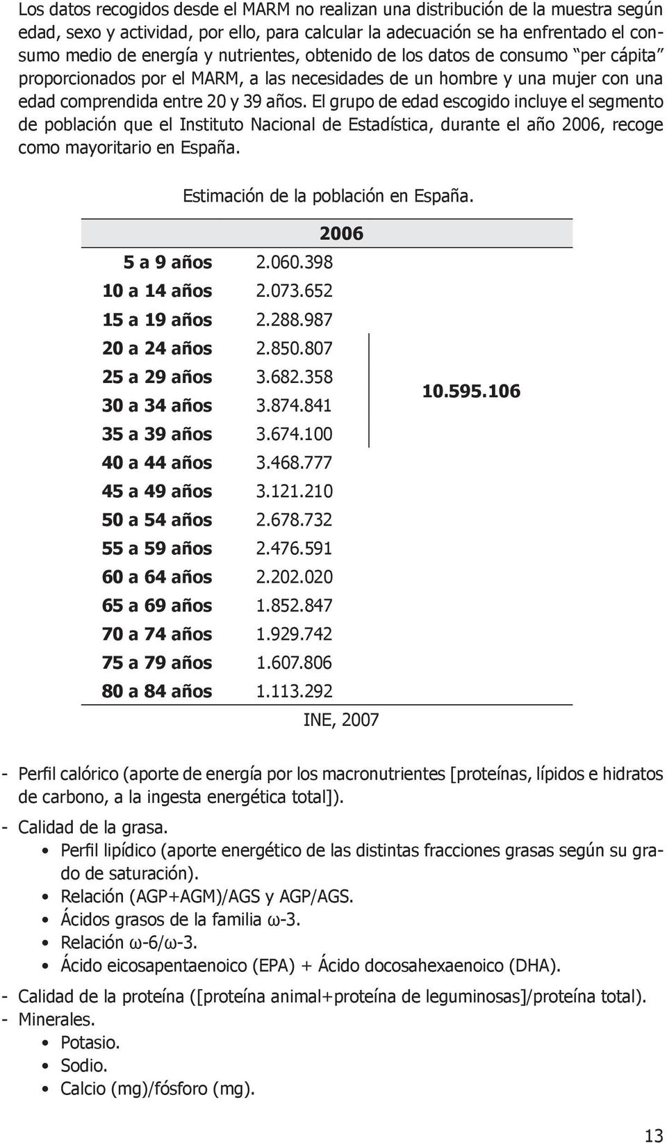 El grupo de edad escogido incluye el segmento de población que el Instituto Nacional de Estadística, durante el año 2006, recoge como mayoritario en España. Estimación de la población en España.