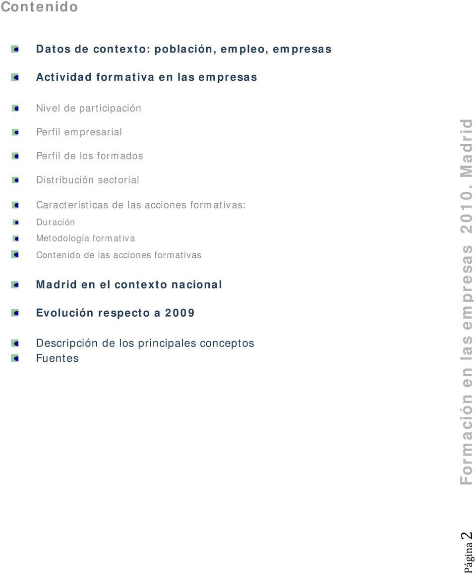 formativas: Duración Metodología formativa Contenido de las acciones formativas Madrid en el contexto nacional