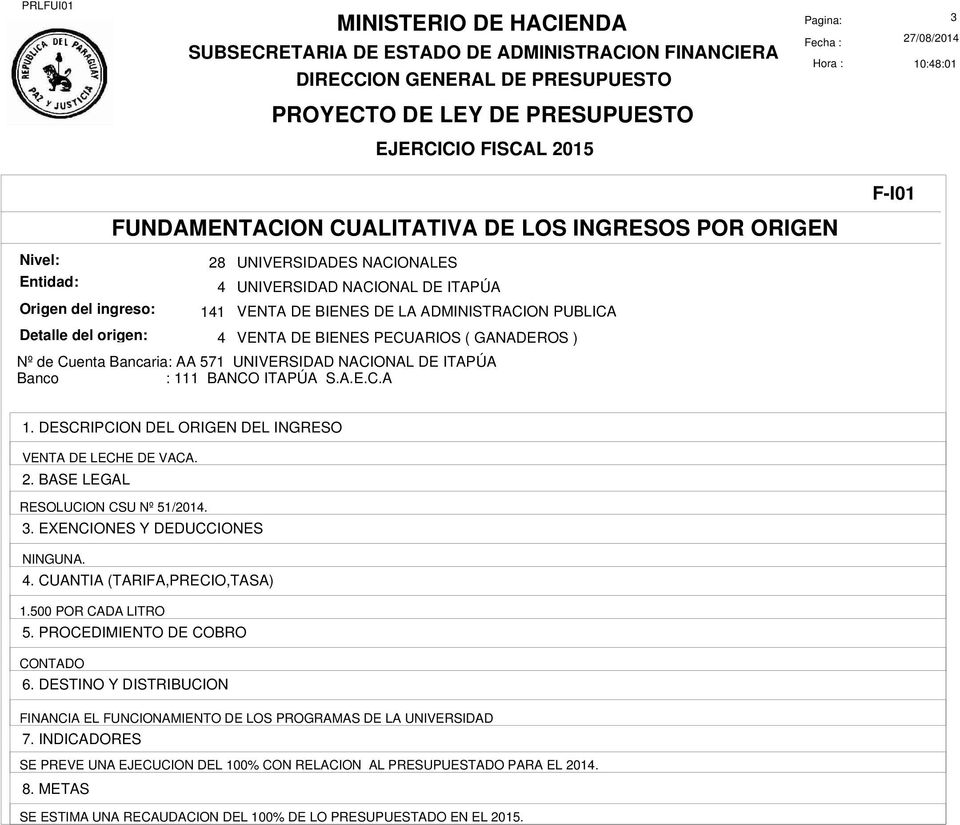 DE VACA. RESOLUCION CSU Nº 51/2014. 1.
