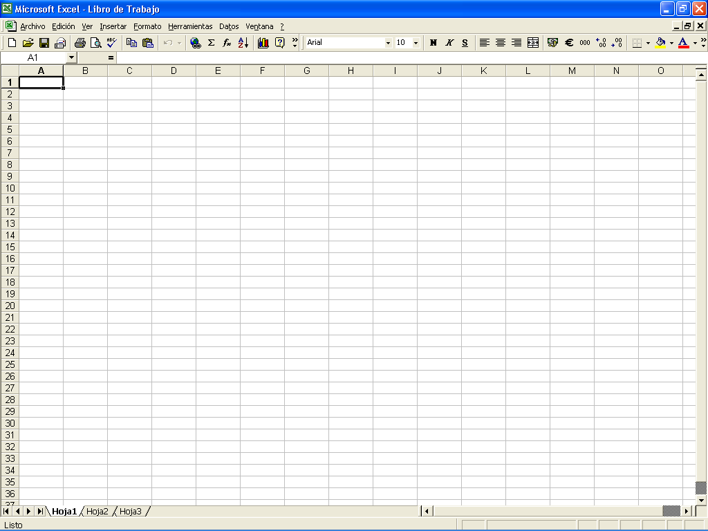 Encabezado de fila y columna Barra de menú Barra de fórmulas Barra de herramientas estándar Barra de formato Botón seleccionar todo