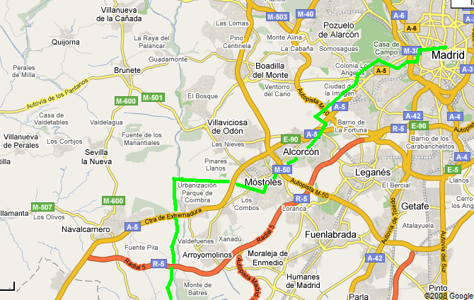 Camino Real de Guadalupe Madrid Fuensalida (73 kms.) Perfil del tramo: Madrid Móstoles 23 kms.