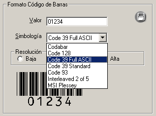 Módulo Base de datos La lista Simbología permite seleccionar el tipo de código que se empleará en la generación del código de barras. La figura 3.2.