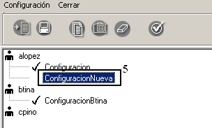 3.2.1 Crear configuraciones Para crear una nueva configuración sitúese sobre el nombre de usuario, (1) figura 3.2.4, seleccione del menú Configuración la opción Nueva o con las teclas de acceso rápido Ctrl.