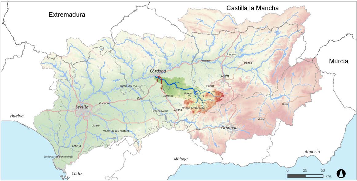 Los paisajes fluviales en la planificación y gestión del agua INFORMACIÓN GENERAL Características físicas 1. Extensión de la cuenca (km 2 ): 2.415. 2. Longitud del río (km.): 180. 3.