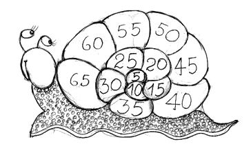 5.- Todos los números del caparazón del caracol son de la tabla del: A) 2 B) 3 C) 5 D) 6 6.