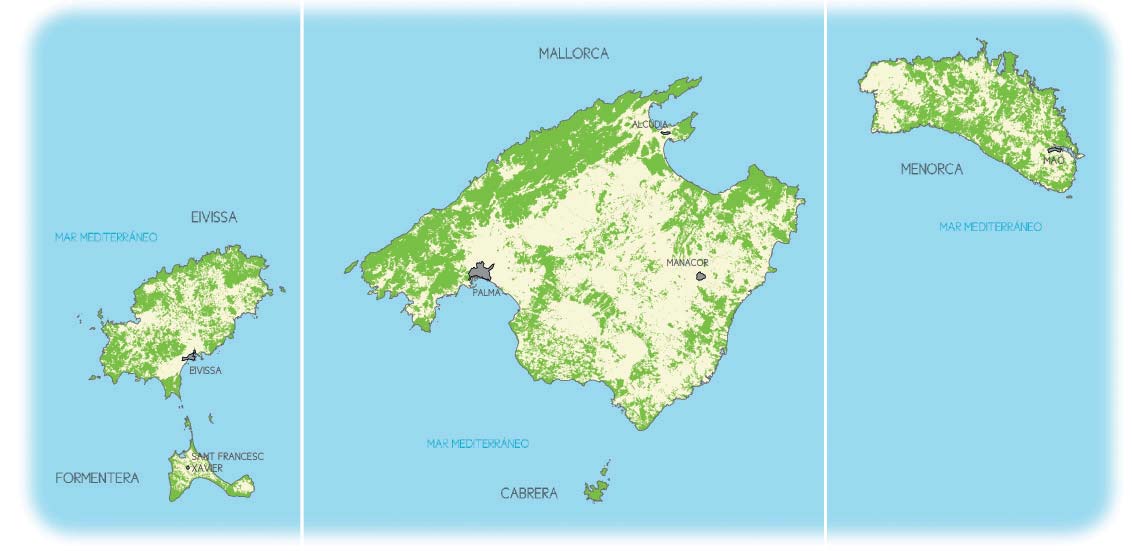 CUARTO INVENTARIO FORESTAL NACIONAL USOS DEL SUELO Distribución de la superficie por usos Usos del suelo Superficie (ha) Forestal 22.786,34 No forestal 277.663,82 Total Illes Balears 498.