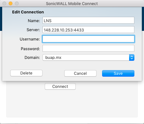 Figura 23: Creación de perfil de VPN. Una vez introducidos los datos de la VPN, hacer clic en Save para guardar la configuración.