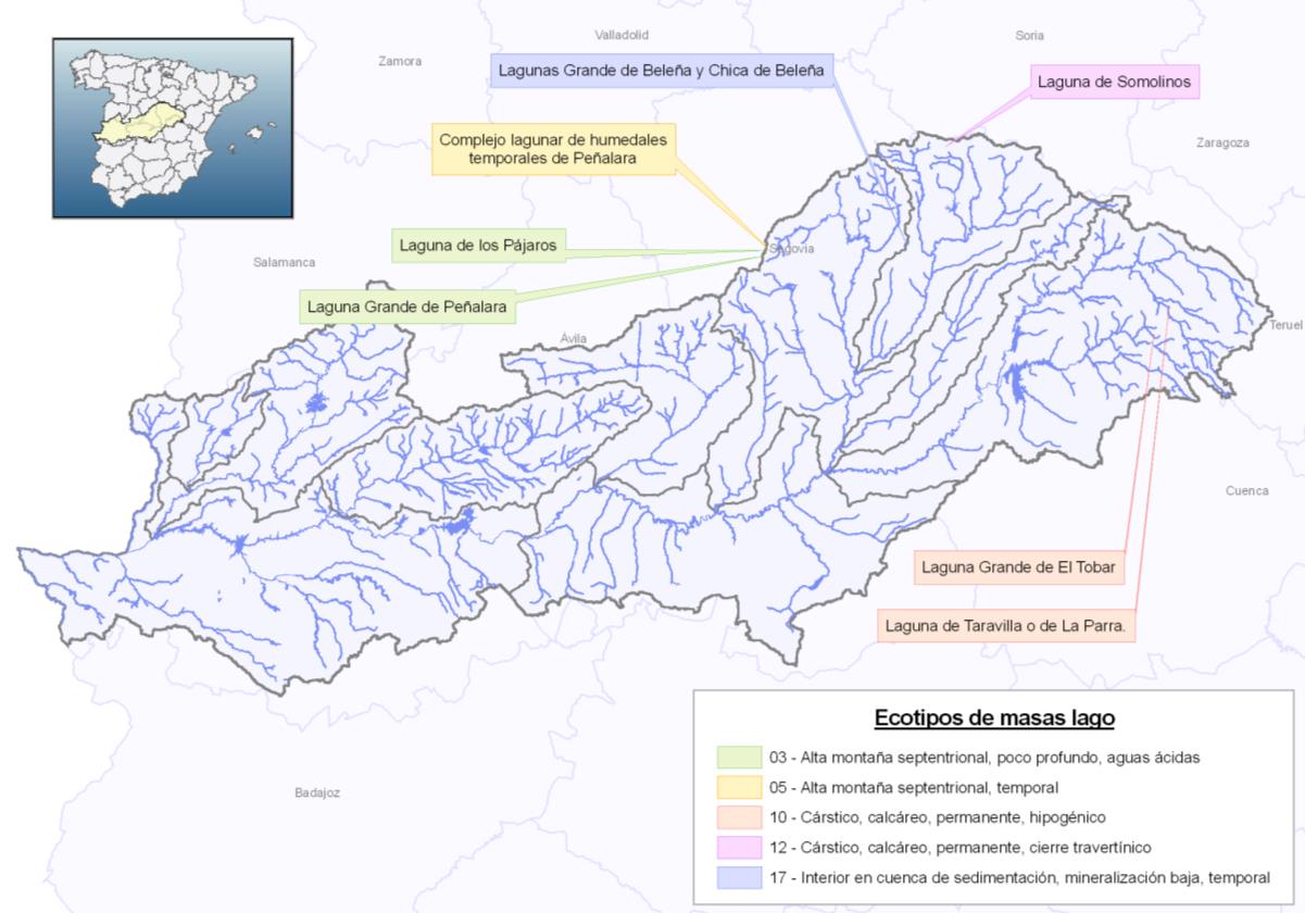 Figura 49: Tipologías de las masas de agua de la categoría lago en la cuenca del Tajo Masas de agua superficial categoría río muy modificado embalse o Tipología 1.