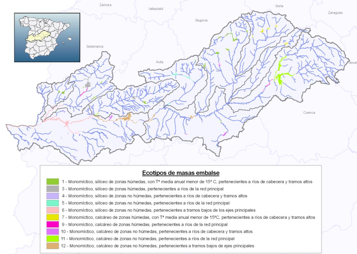 Figura 50: Tipologías de las masas de agua embalses de naturaleza muy modificados o artificiales en la cuenca del Tajo 4.2.5.2 Propuesta de modificación de masas de agua superficiales.