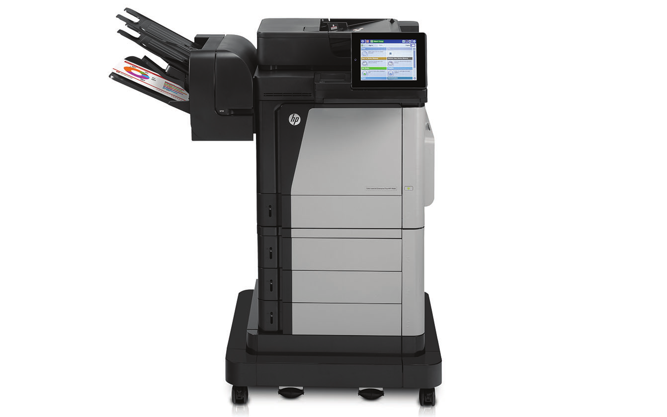 Descripción del producto Impresora multifuncional HP Color LaserJet Enterprise flow M680z: 1. Panel de control con pantalla táctil intuitiva en color de 20,3 cm 2.