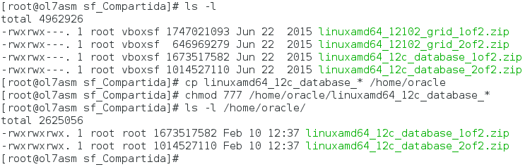 Copiar el software de Oracle Database 12c (linuxamd64_12c_database_1of2.zip y linuxamd64_12c_database_2of2.