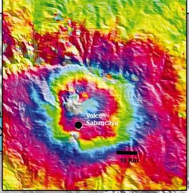 18 Figura 8.- Interferograma a partir de imágenes InSAR 4/96-6/92 de la zona Sabancaya-Hualca Hualca (Pritchard & Simons, 2002).
