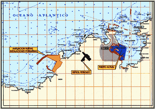 2005). El Mapa 1 muestra la ubicación del actual Puerto de A Coruña y del Puerto Exterior de Punta Langosteira. Mapa 1. Localización del Puerto actual y del Puerto Exterior de A Coruña.