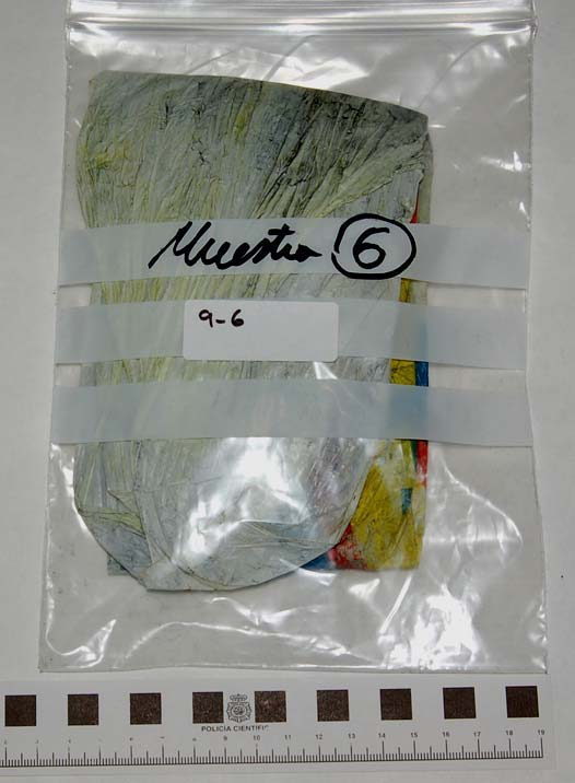 M-9-6 Bolsa de plástico de la empresa LIDL, contenida en otra bolsa con la inscripción Muestra 6, situada, junto a las 8 bolsas que contienen las muestras cuya numeración comienza por M-9, dentro de