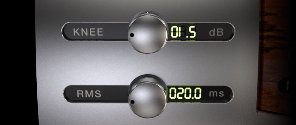 Knee & RMS (CODO Y RMS) Un compresor utiliza el nivel de audio para calcular su procesado, y estos controles permiten variar la forma en que se determina dicho nivel, y la firmeza con la que se