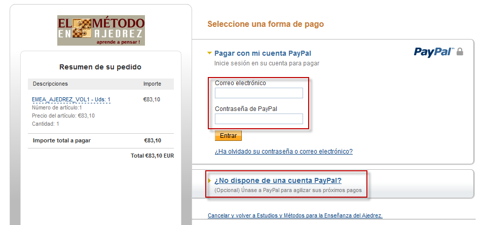 Página 9 2. Si pagas con Paypal Cuando pulses el botón Proceder al pago, te aparecerá una pantalla para comenzar el proceso de pago online.