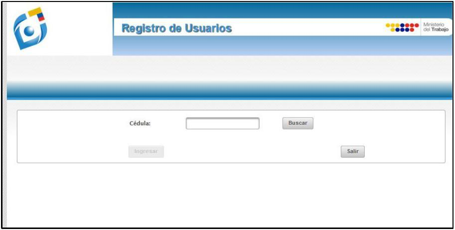 INS-GFI-03-01 Instructivo Página 7 de 27 Paso 3: El sistema muestra la pantalla principal de Registro de Cuenta Bancaria, para el ingreso al aplicativo mediante Usuario (Cédula de identidad o ruc) y
