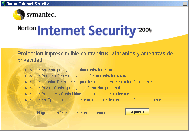 10. Una vez arrancada la máquina de nuevo, aparece la pantalla de presentación del Norton Antivirus 2004. En esta pantalla explica cada uno de los productos Norton que ha instalado (figura ).