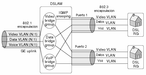 5.3.1.1.3 Arquitectura de acceso Multi-VLAN En la arquitectura de acceso multi-vlan, la encapsulación 802.
