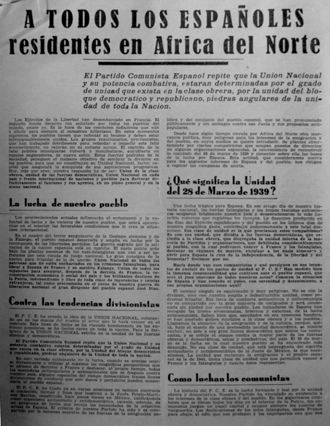 D O S I E R Comunicado político del PCE procedente del Archivo del Ministerio de Asuntos Extranjeros de Francia, ubicado en Nantes.