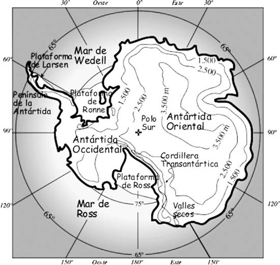 Mapa de la Antártida con los puntos geográficos actuales Al iniciarse el siglo XIX y concretamente en 1820, se declaró oficialmente el descubrimiento formal u oficial del continente antártico.