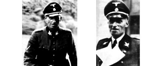 El general SS Hans Kammler, a la izquierda, conversa con ingenieros civiles y oficiales SS, durante la construcción de una base subterránea en Turingia.