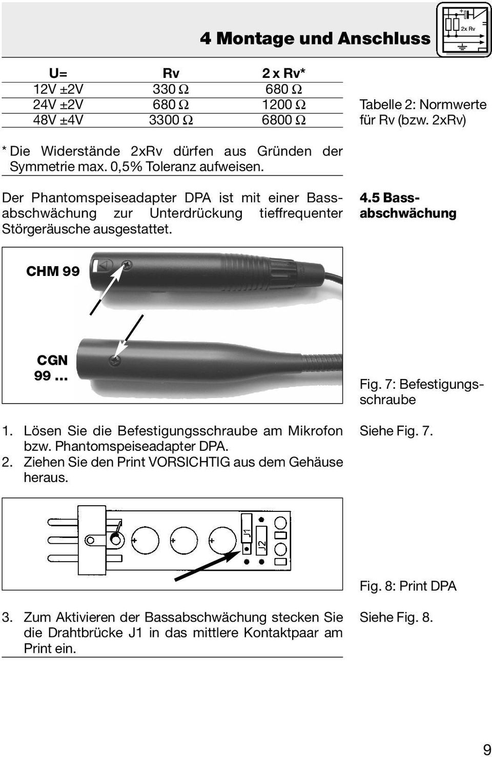 Der Phantomspeiseadapter DPA ist mit einer Bassabschwächung zur Unterdrückung tieffrequenter Störgeräusche ausgestattet. 4.5 Bassabschwächung CHM 99 CGN 99 1.