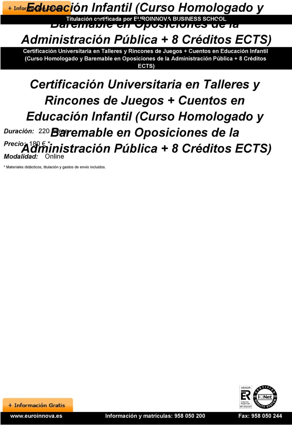 Certificación Universitaria en Talleres y Rincones de Juegos + Cuentos en Educación Infantil (Curso Homologado y Baremable en Oposiciones