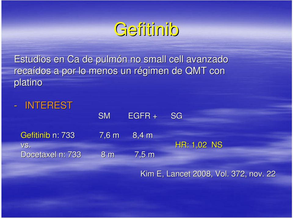 INTEREST SM EGFR + SG Gefitinib n: 733 7,6 m 8,4 m vs.