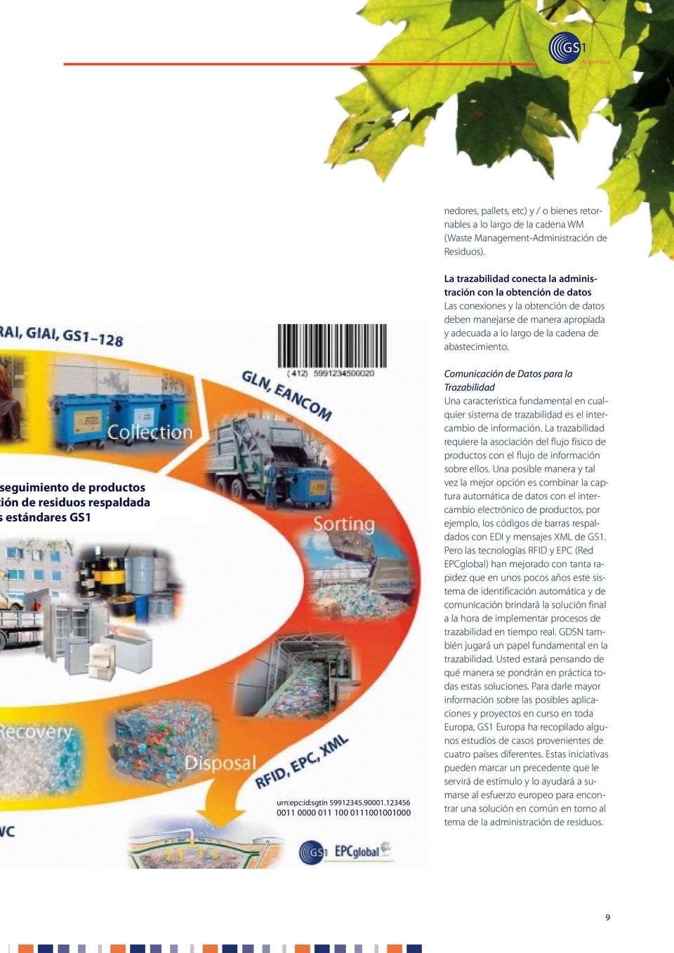 eguimiento de productos ión de residuos respaldada estándares GS1 urn:epc:id:sgtin 59912345.90001.