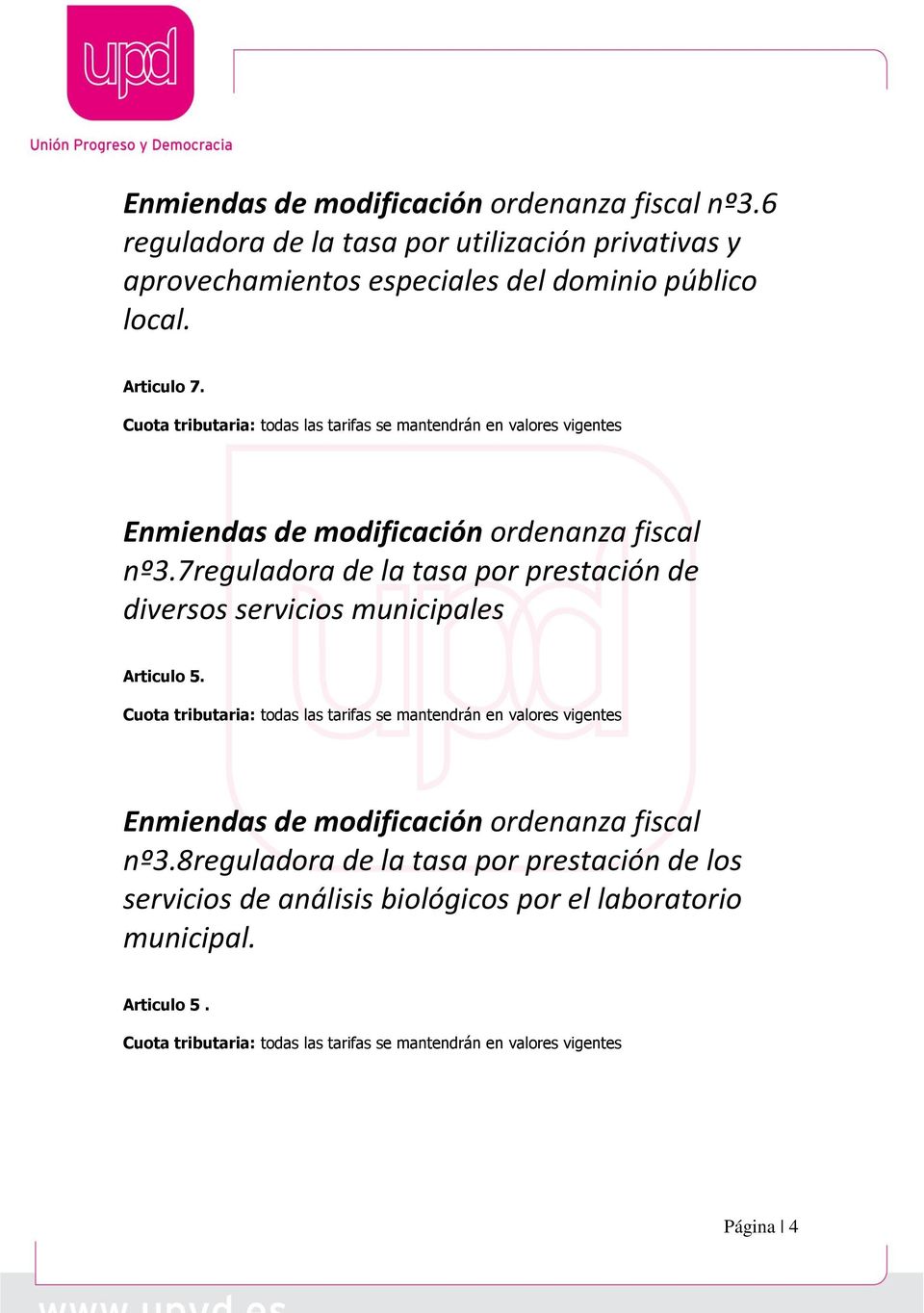 7reguladora de la tasa por prestación de diversos servicios municipales Articulo 5.