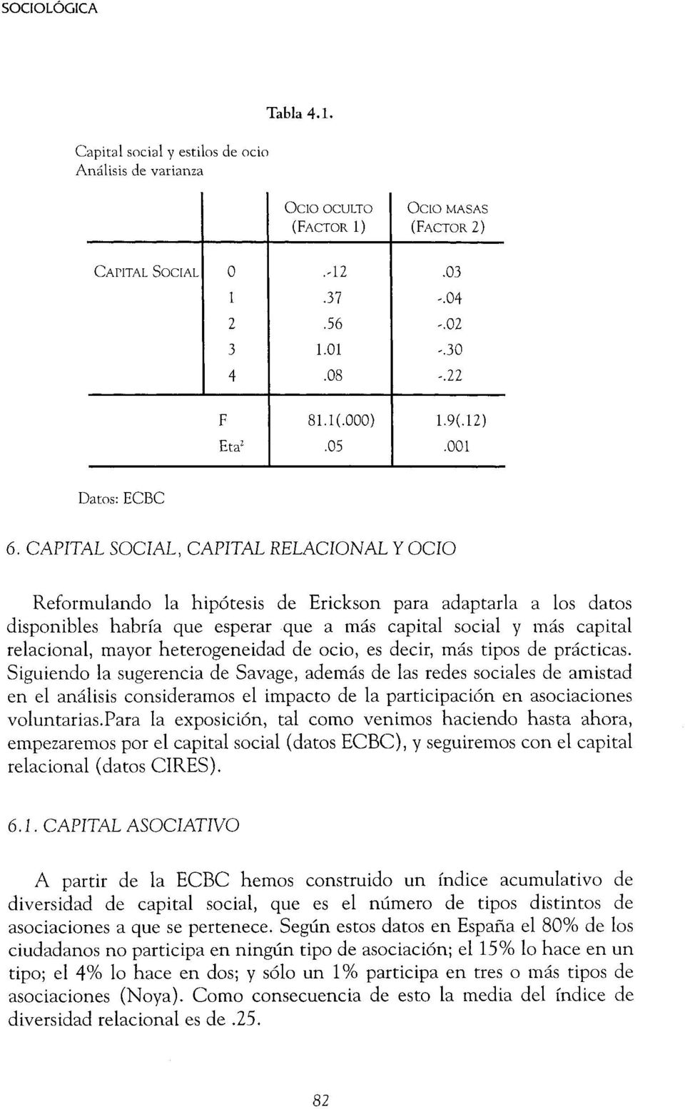 CAPITAL SOCIAL, CAPITAL RELACIONAL Y OCIO Reformulando la hipótesis de Erickson para adaptarla a los datos disponibles habría que esperar que a más capital social y luás capital relacional, mayor