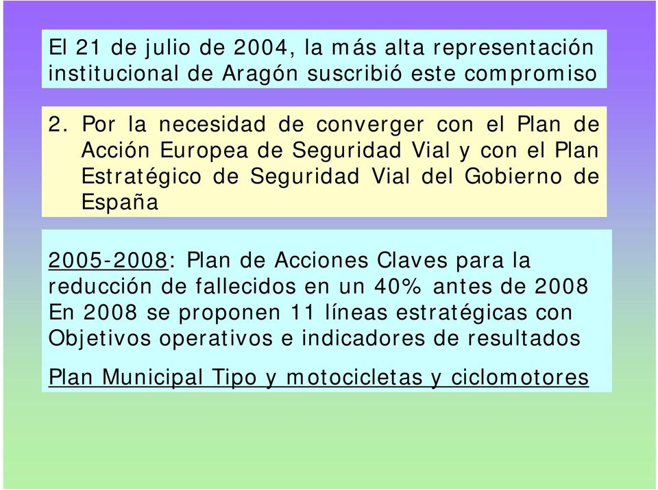 del Gobierno de España 2005-2008: Plan de Acciones Claves para la reducción de fallecidos en un 40% antes de 2008 En 2008