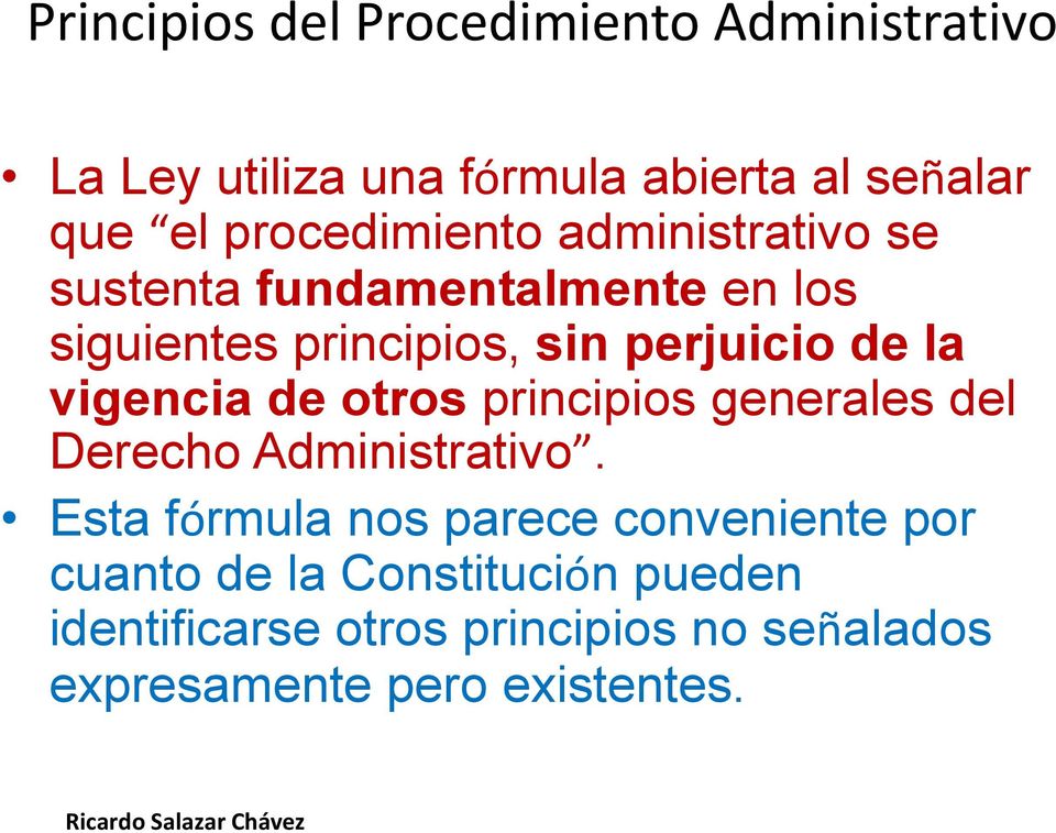 otros principios generales del Derecho Administrativo.
