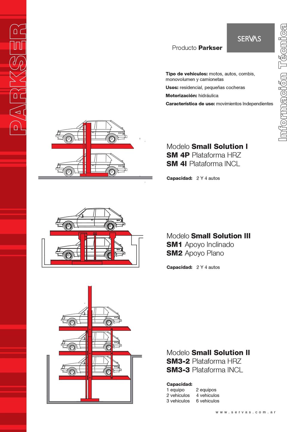 INCL Capacidad: 2 Y 4 autos Modelo Small Solution III SM1 Apoyo Inclinado SM2 Apoyo Plano Capacidad: 2 Y 4 autos Modelo