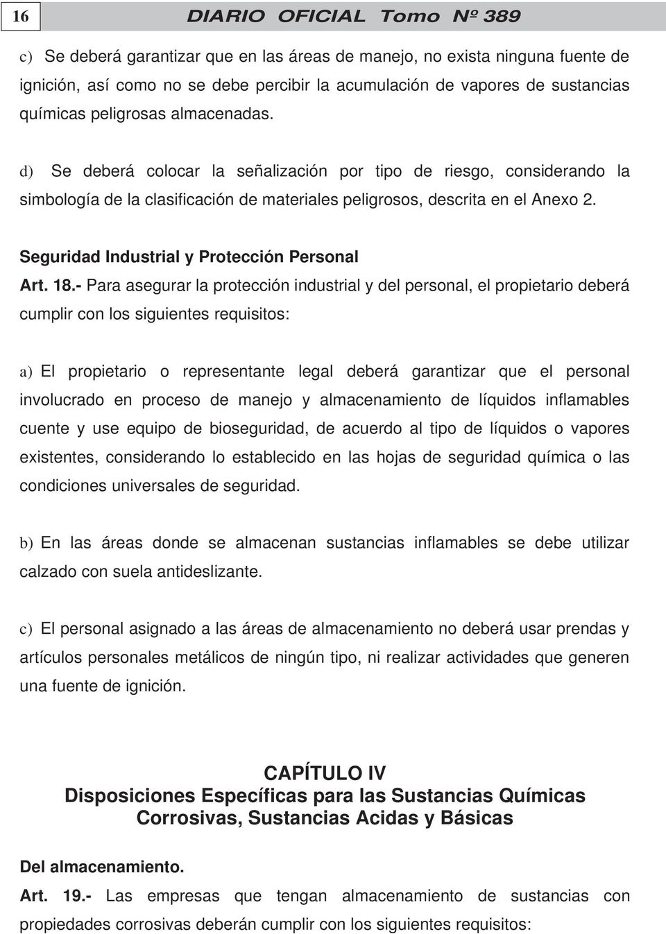 Seguridad Industrial y Protección Personal Art. 18.
