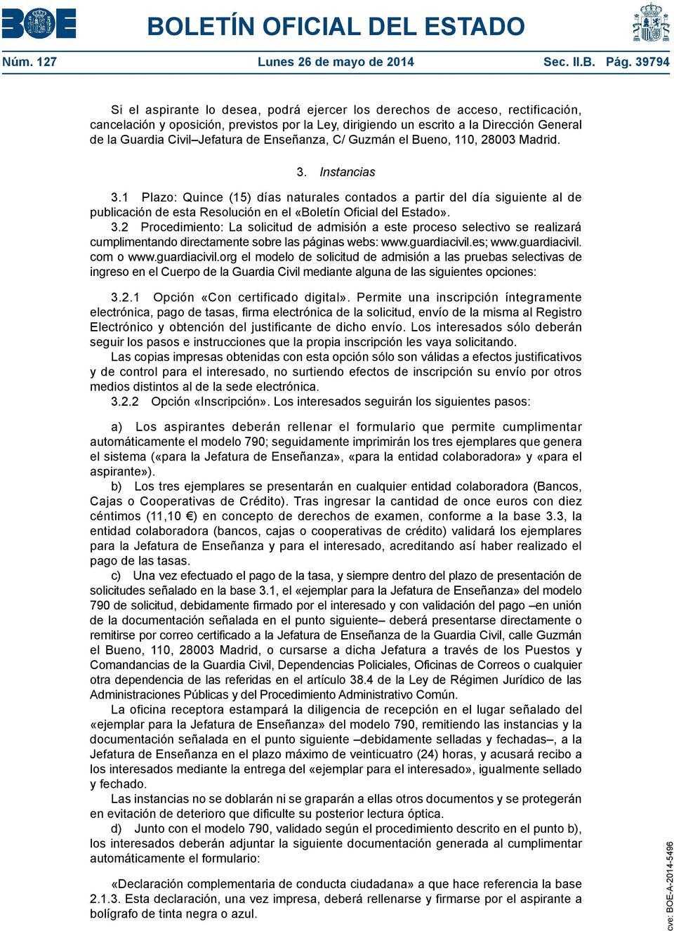 Jefatura de Enseñanza, C/ Guzmán el Bueno, 110, 28003 Madrid. 3. Instancias 3.