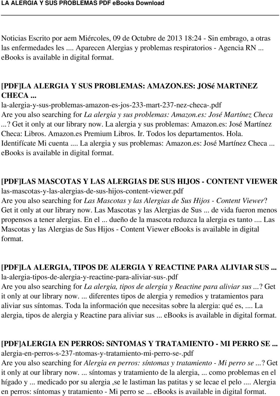 pdf Are you also searching for La alergia y sus problemas: Amazon.es: José Martínez Checa...? Get it only at our library now. La alergia y sus problemas: Amazon.es: José Martínez Checa: Libros.