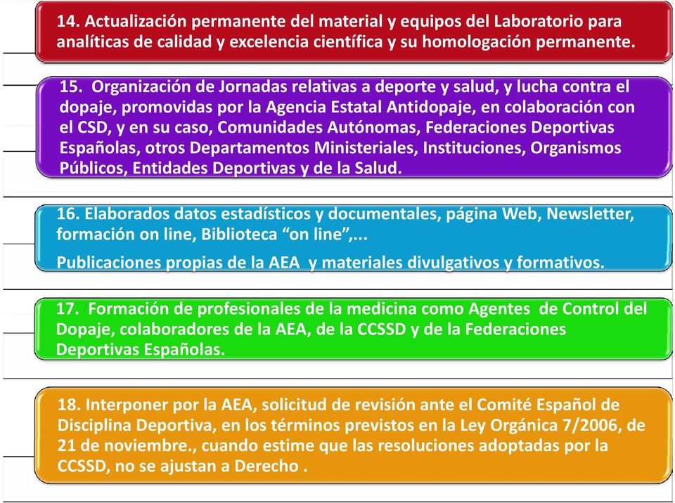 Federaciones Deportivas Españolas, otros Departamentos Ministeriales, Instituciones, Organismos Públicos, Entidades Deportivas y de la Salud. 16.