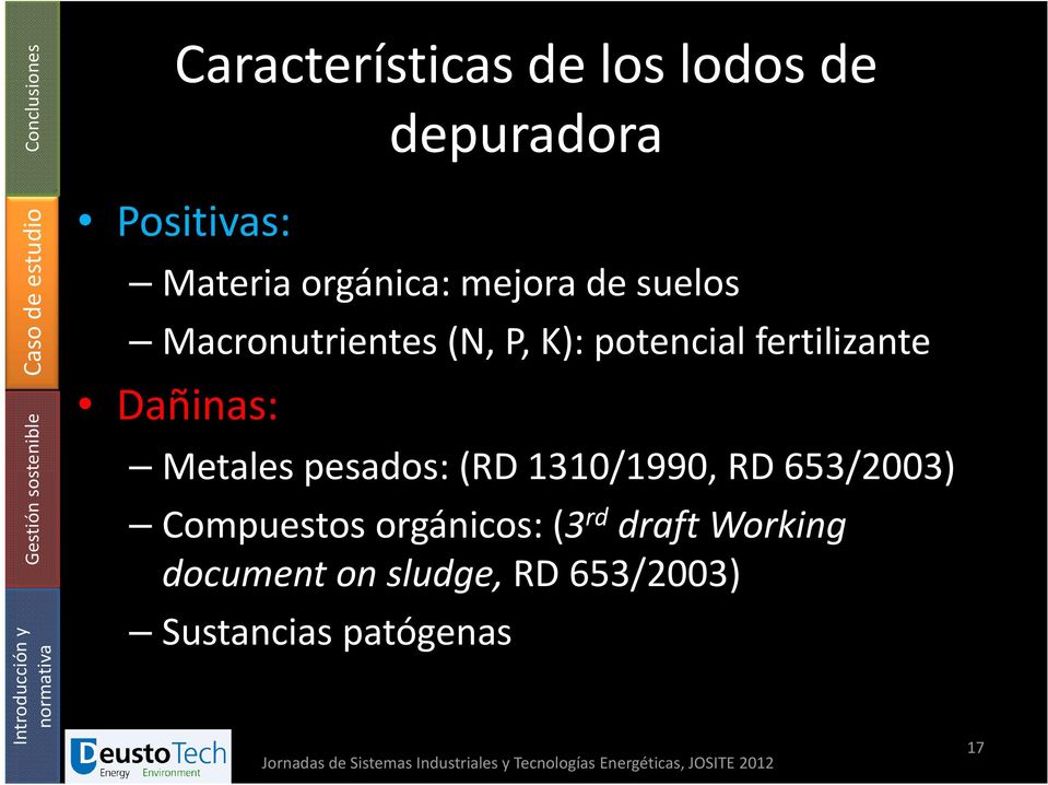 potencial fertilizante Dañinas: Metales pesados: (RD 1310/1990, RD 653/2003) Compuestos
