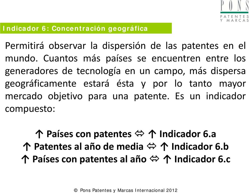 geográficamente estará ésta y por lo tanto mayor mercado objetivo para una patente.