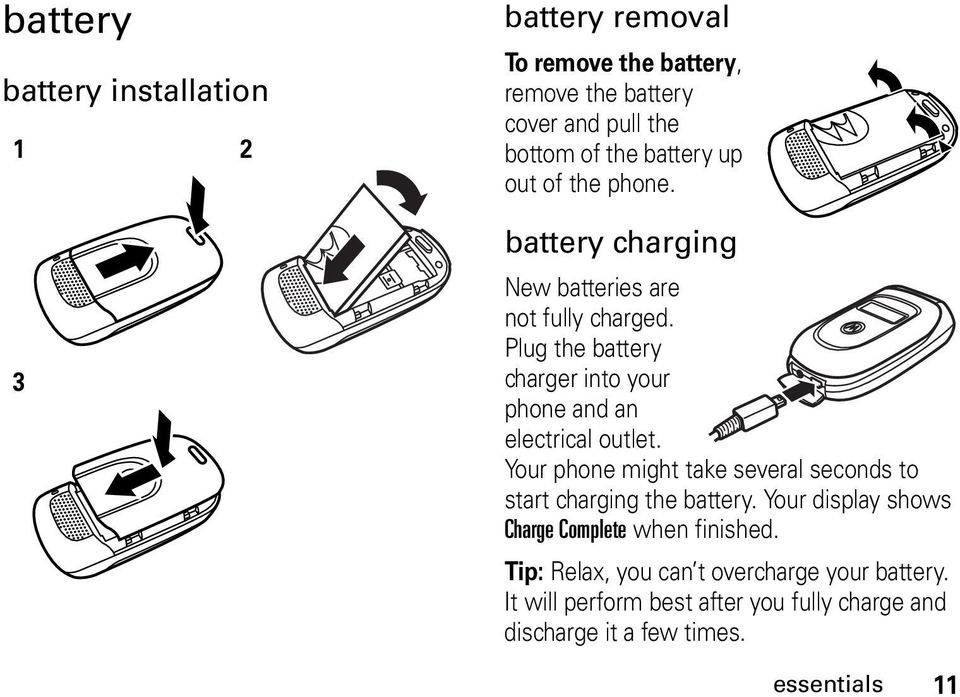 Plug the battery charger into your phone and an electrical outlet.
