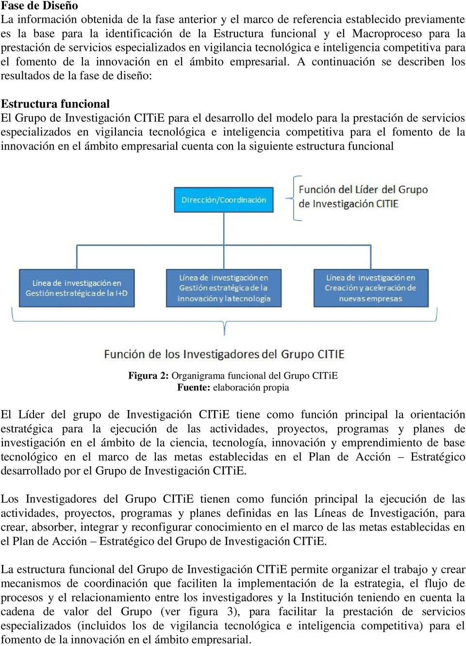 A continuación se describen los resultados de la fase de diseño: Estructura funcional El Grupo de Investigación CITiE para el desarrollo del modelo para la prestación de servicios especializados en