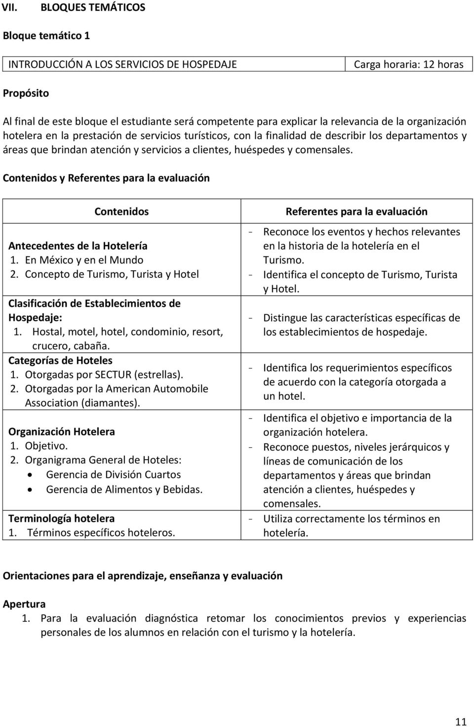 Contenidos y Referentes para la evaluación Contenidos Antecedentes de la Hotelería 1. En México y en el Mundo 2. Concepto de Turismo, Turista y Hotel Clasificación de Establecimientos de Hospedaje: 1.