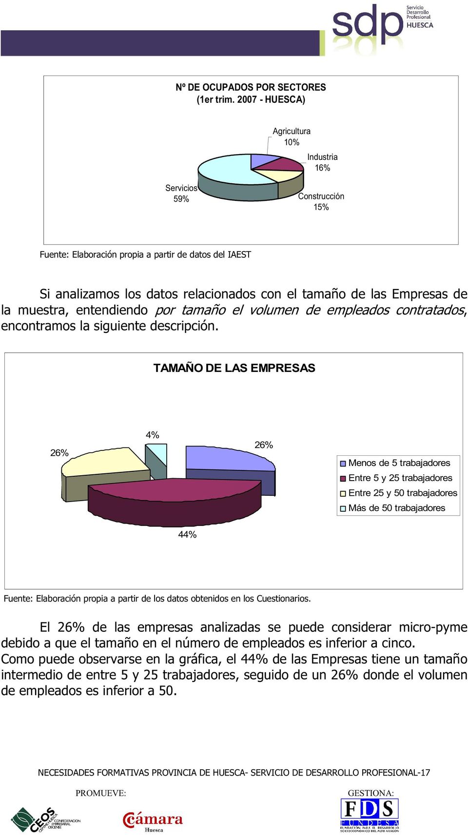 Construcción 15% TAMAÑO DE LAS EMPRESAS 26% 4% 26% Menos de 5